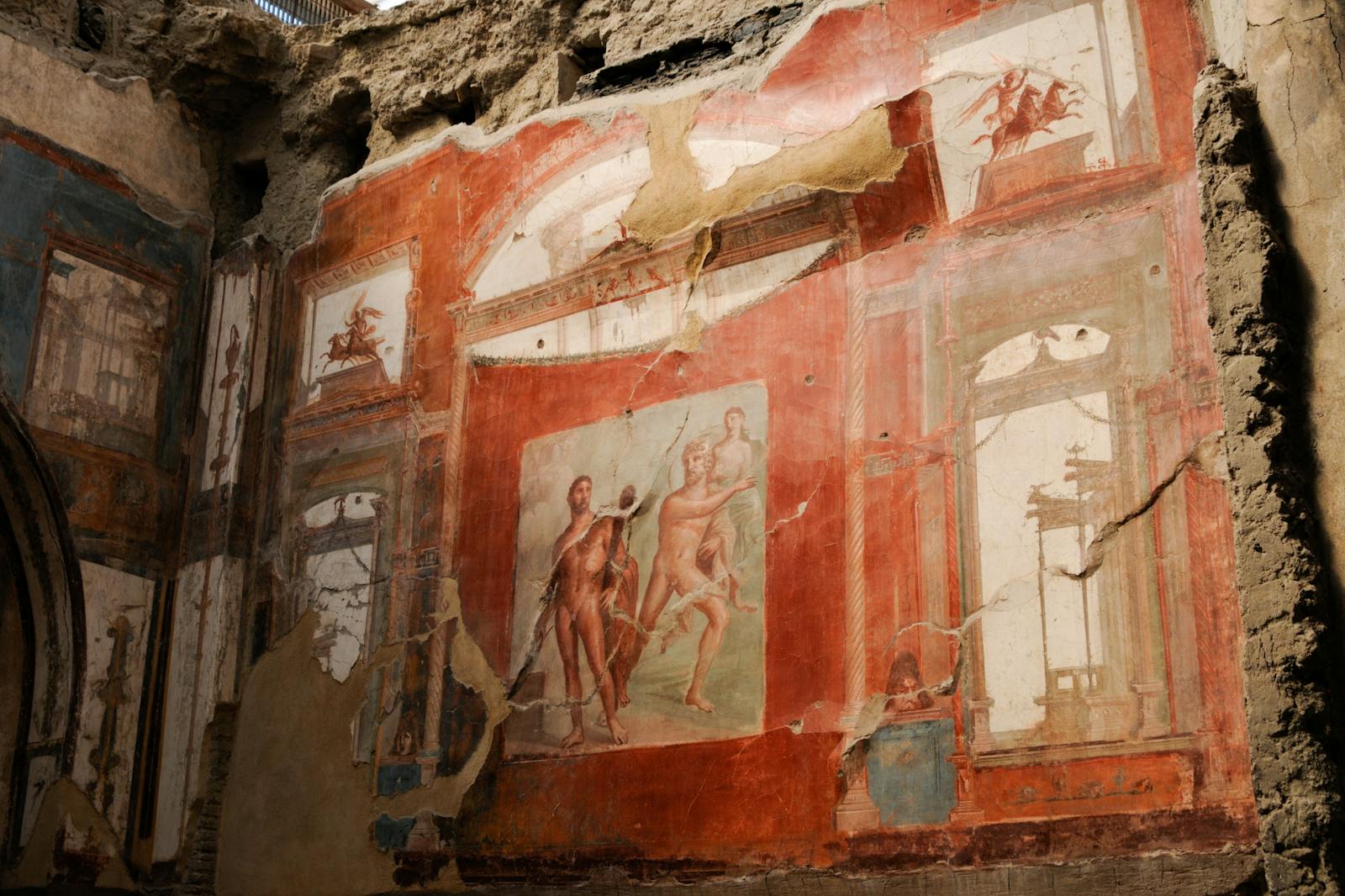 Antike rote und menschliche Freske in Herculaneum